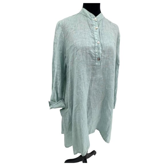 Inionz Onz Shirt Linen Dress Lagenlook‎ Minimalist Womens M Italy Button Front - Picture 1 of 8
